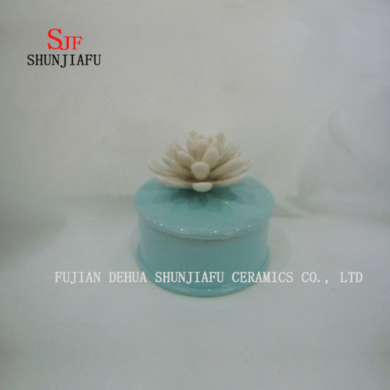 Keramik Schmuckschatulle mit Blue Rose Flower Deckel