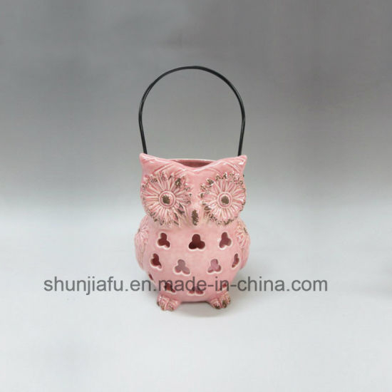 Keramik Pink Owl Teelicht Kerzenhalter Laterne.