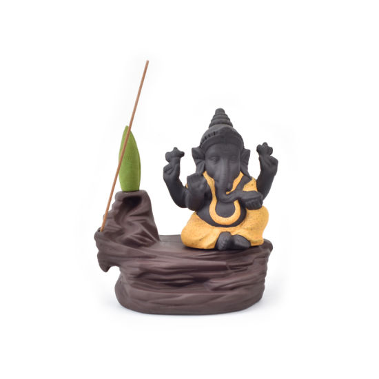 Keramik Ganesha Wasserfall Backflow Weihrauchbrenner Produktionslieferant gelb Keramik Ganesha Weihrauchbrenner 
