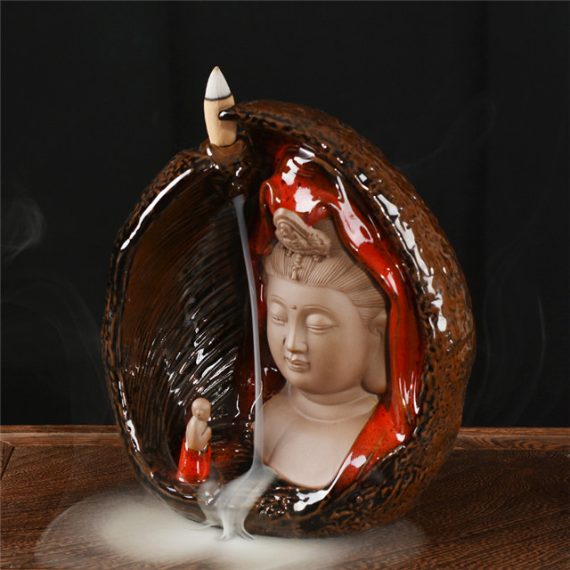  Keramik Backflow Brenner Weihrauchhalter Backflow Weihrauch Brenner Guanyin Form Großhandel Censer Cone Home Decor