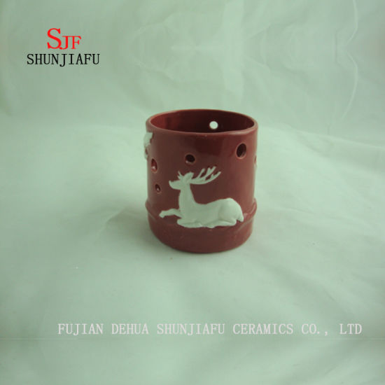 Hirschmuster Keramikkerzenbecher Kerzenhalter für Teelichter, rote Farbe 3 Größe