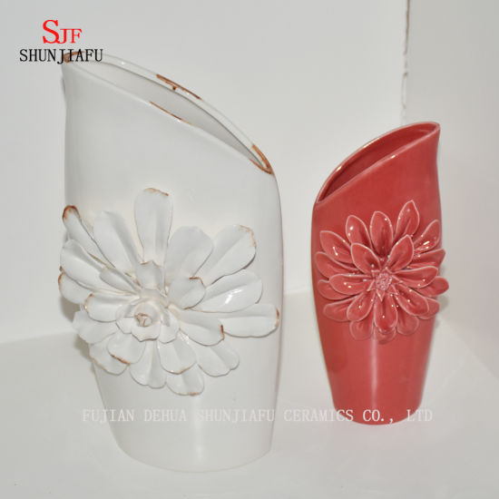 Schönes Design cremefarbener dekorativer Keramikvasen- / Pflanzenblumen-Pflanzgefäß