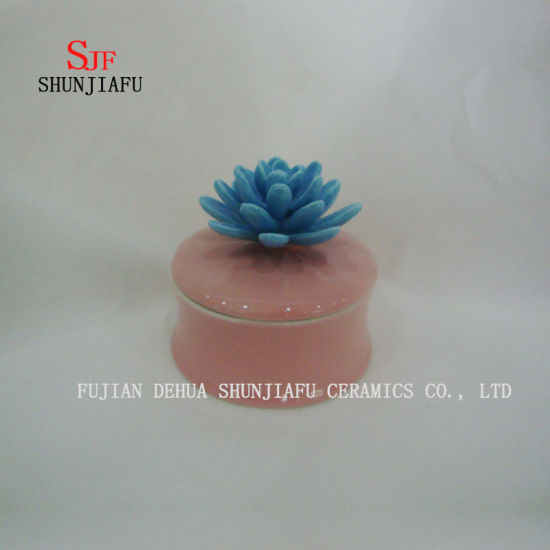 Keramik Schmuckschatulle mit Blue Rose Flower Deckel