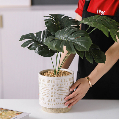 Keramikblumenpot Pflanzen Pflanzer geschnitztes Muster Tabletop Dekoration Hauseinrichtung Dekoration