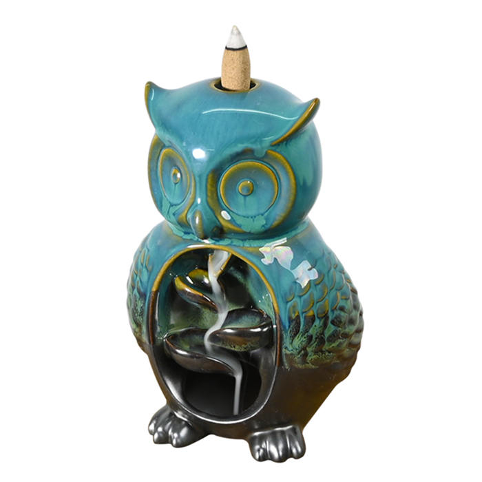 Blue Cerami Owl Styles Wasserfall Backflow Weihrauch Brenner Weihrauch Brenner Produktion Lieferant