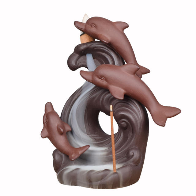 Meerestier Statue Produkte Keramik Delfine Rückfluss Weihrauchbrenner