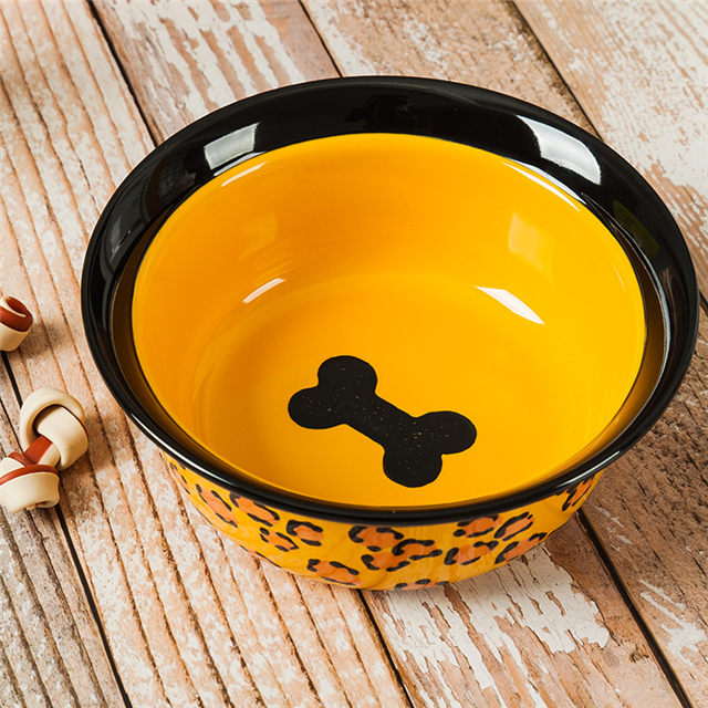 Schüsselboden Druck Knochenbilder Gelbe Keramik Pet Feeder Circular Ceramic Dog Bowl