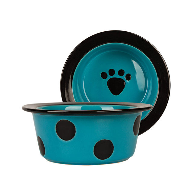 Schüsselboden Druck Knochenbilder Himmelblau Keramik Pet Feeder Circular Ceramic Dog Bowl