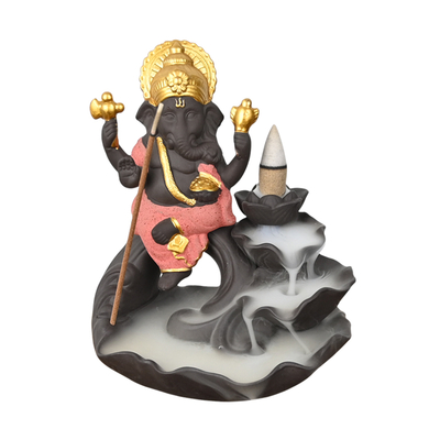Räuchergefäß im Ganesha-Stil aus roter Keramik mit Wasserfall-Rückfluss