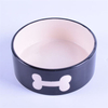 Schwarz glasierte bedruckte weiße Knochen Keramik Pet Feeder Keramik Hundenapf