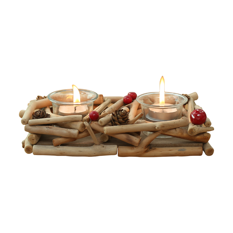 Driftwood Kerzenhalter mit 3pcs Glaskerkerbecher Tischlampe