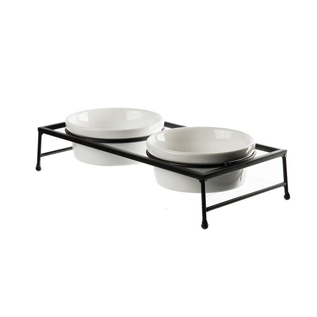 Haustier Hundenapf Katzenschale Eisenrahmen Esstisch Double Bowl Keramik Hundenapf Futter Schüssel Katzenfutter Schüssel