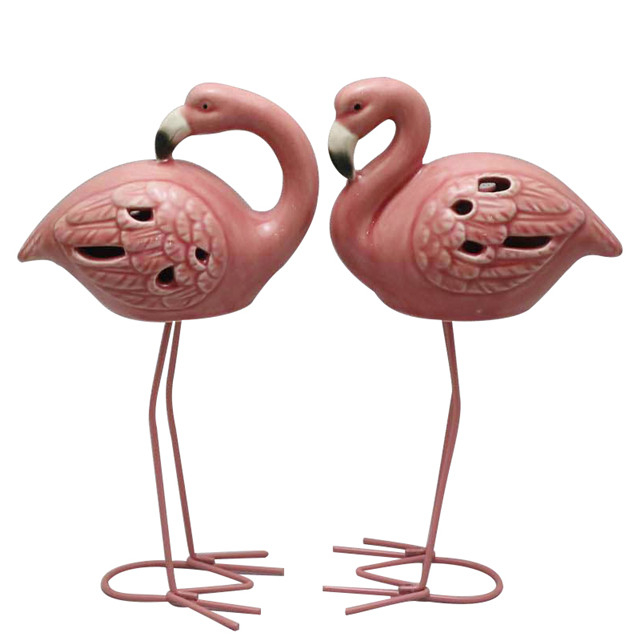 Keramik Pink High Foot Flamingo LED Lampe Dekoration