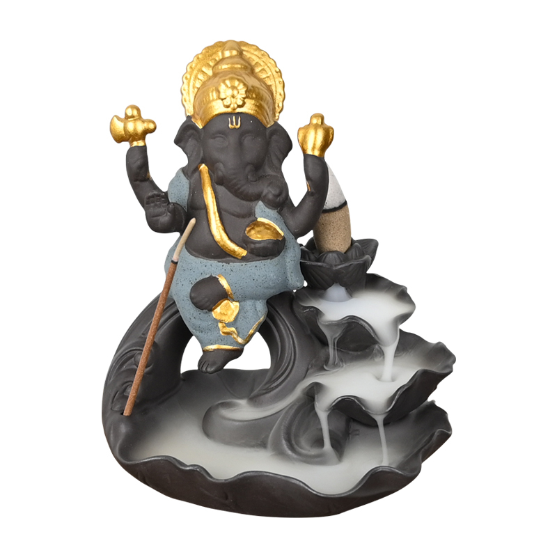 Rückfluss Räuchergefäß Keramik Grün Ganesha Wasserfall Rückfluss Räuchergefäß Heißer Verkauf