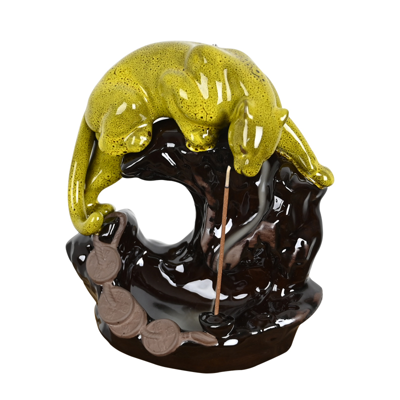 Goldenes Leoparden-Design Keramik-Wasserfall-Rückfluss-Räuchergefäß