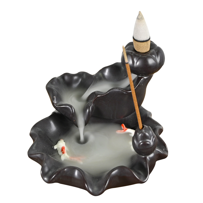 Keramik Wasserfall Backflow Weihrauch Brenner Lotus Style Design Zwei Goldfische spielen