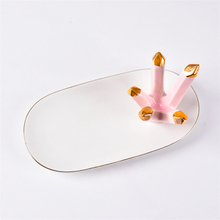 Personalisierte Juwel Diamant Konizität Design Golden Rand ovale Keramik Ewelry Tablett