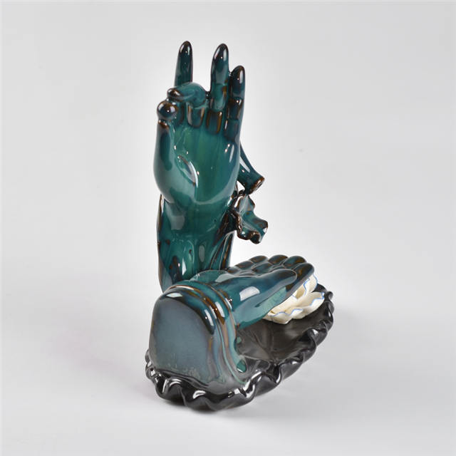 blaue Farbe Mit beiden Buddha's Hand Flower Style Backflow Keramik Räuchergefäß Keramik Backflow Weihrauchbrenner