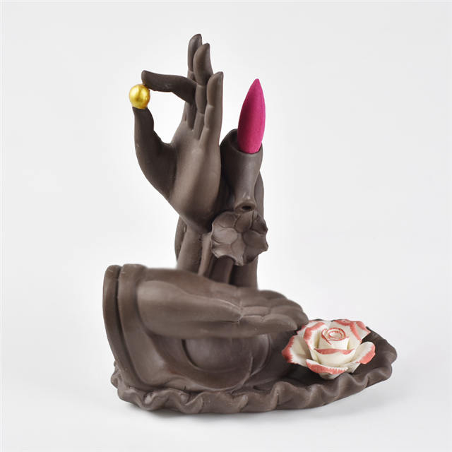 Schwarze Farbe mit beiden Buddha's Hand Flower Style Backflow Keramik Räuchergefäß Keramik Backflow Weihrauchbrenner