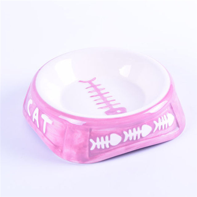 rosa Keramik Pet Feeder Print Fischgrätenmuster Keramik Dog Bowl und Cat Bowl