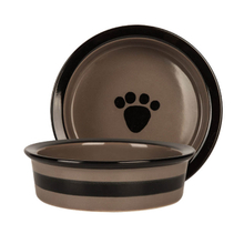 Schwarzer Kreis mit Fußabdrücken Gedrucktes kreisförmiges Keramik-Hundefutter Rosa Keramik-Tierfutter-Hundenapf