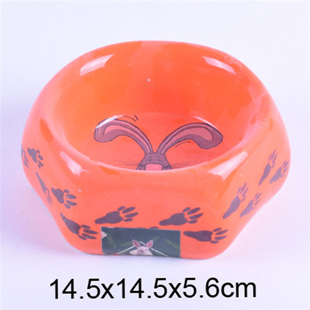 Polygon Style Orange Glasur Schüssel Boden Gedruckte Hundeohren Keramik Pet Feeder Keramik Hundenapf