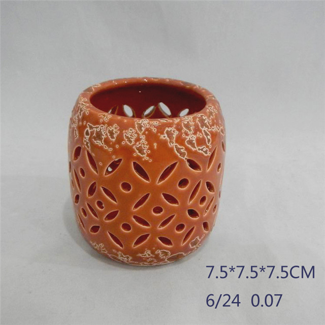 Heimtextilien Dekoration Orangerot Keramik Zylinder Streifen Form Stil Aushöhlung Hurricane Keramik Laterne