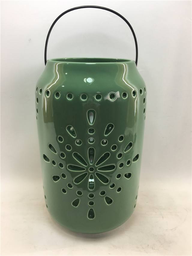 Einrichtungsgegenstand Dekorationgrün Keramik Zylinder Streifen Form Stil Aushöhlung Hurricane Keramik Laterne